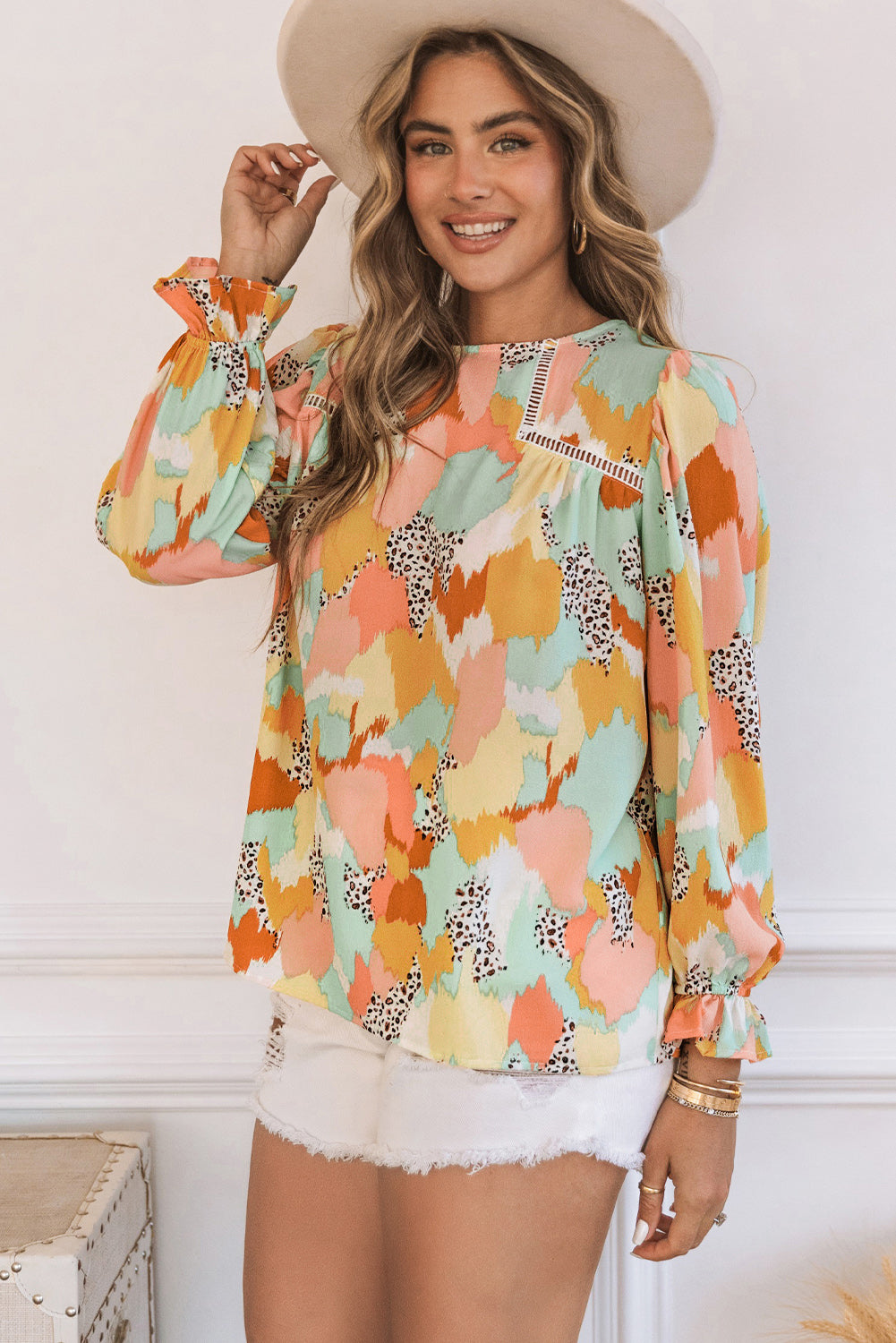 Pink Swiss Dot Ruffled Babydoll Blouse