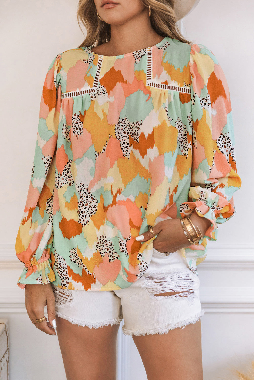 Pink Swiss Dot Ruffled Babydoll Blouse