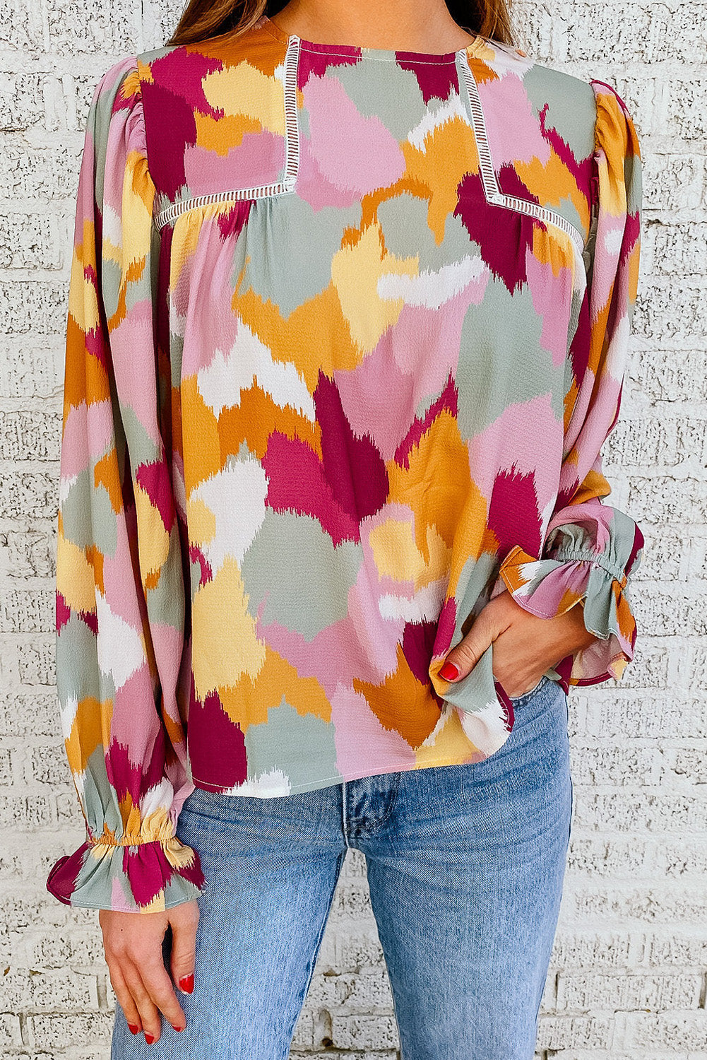 Pink Swiss Dot Ruffled Babydoll Blouse