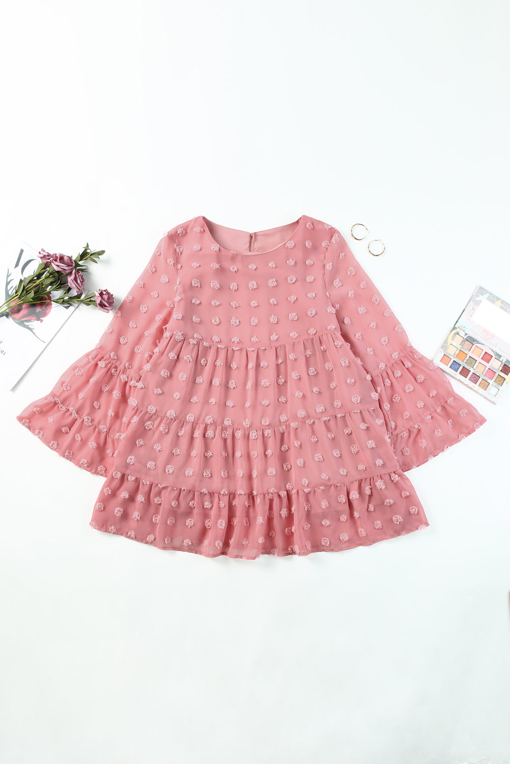Pink Swiss Dot Ruffled Babydoll Blouse