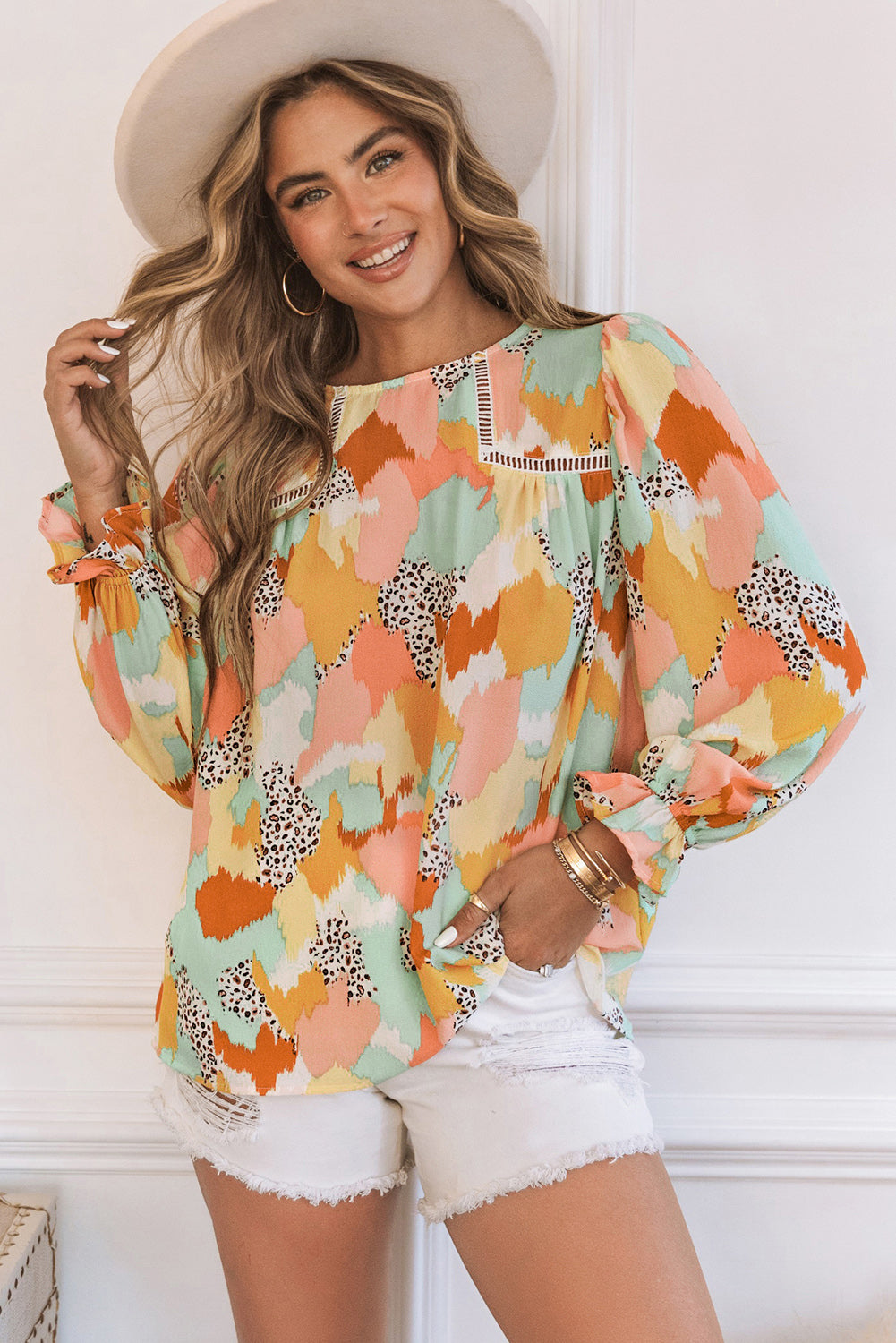 Pink Swiss Dot Ruffled Babydoll Blouse