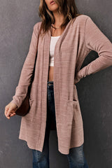 Pink Tunic Back Open Front Cardigan With Pockets