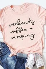 Pink Weekends Coffee & Camping Printed Short Sleeve T Shirt