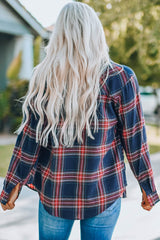 Plaid Button Pocket Long Sleeve Asymmetric Shirt