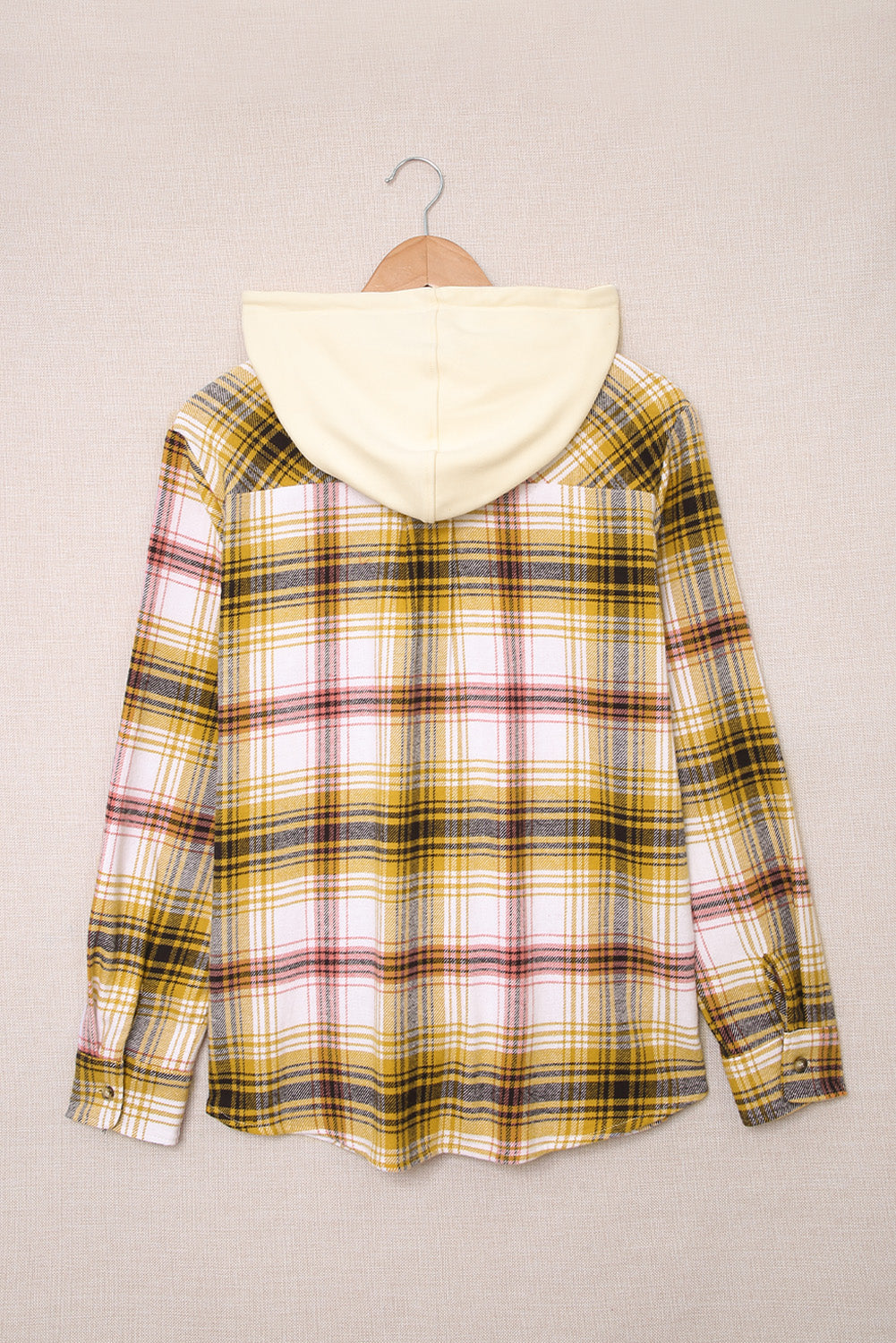 Plaid Print Pocket Drawstring Hooded Jacket