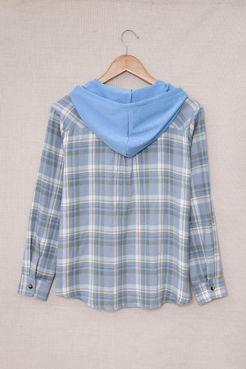 Plaid Print Pocket Drawstring Hooded Jacket