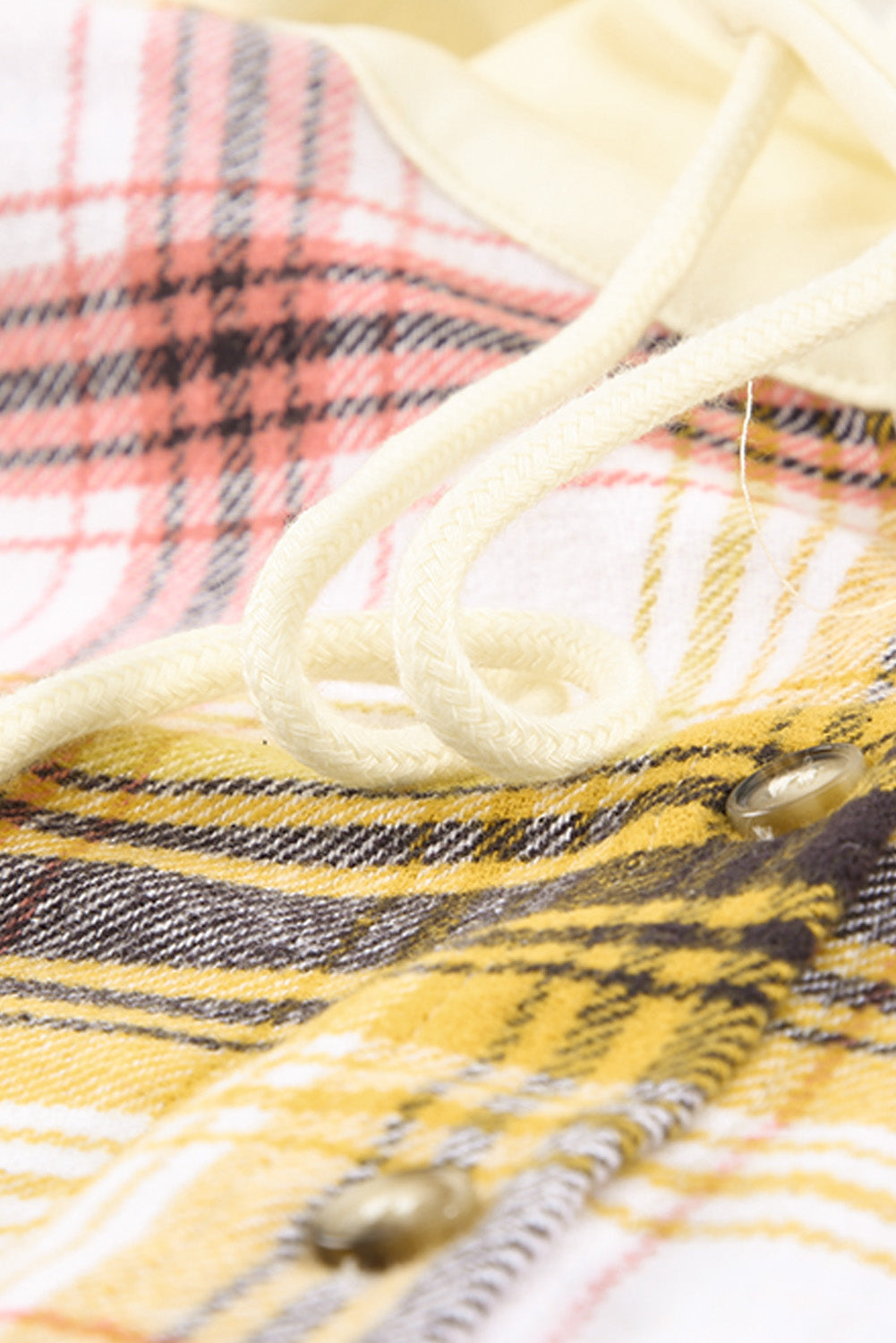 Plaid Print Pocket Drawstring Hooded Jacket