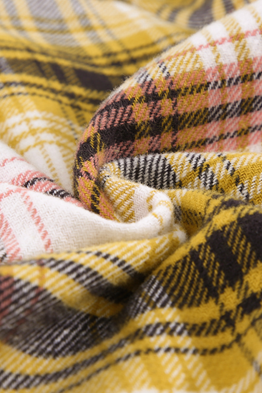 Plaid Print Pocket Drawstring Hooded Jacket
