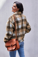 Plaid Print Sherpa Jacket Coat