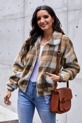 Plaid Print Sherpa Jacket Coat