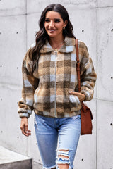 Plaid Print Sherpa Jacket Coat