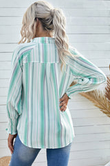 Pocketed Striped Button Shirt With Slits
