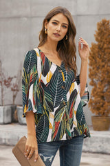 Print Button Down Blouse