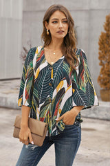 Print Button Down Blouse