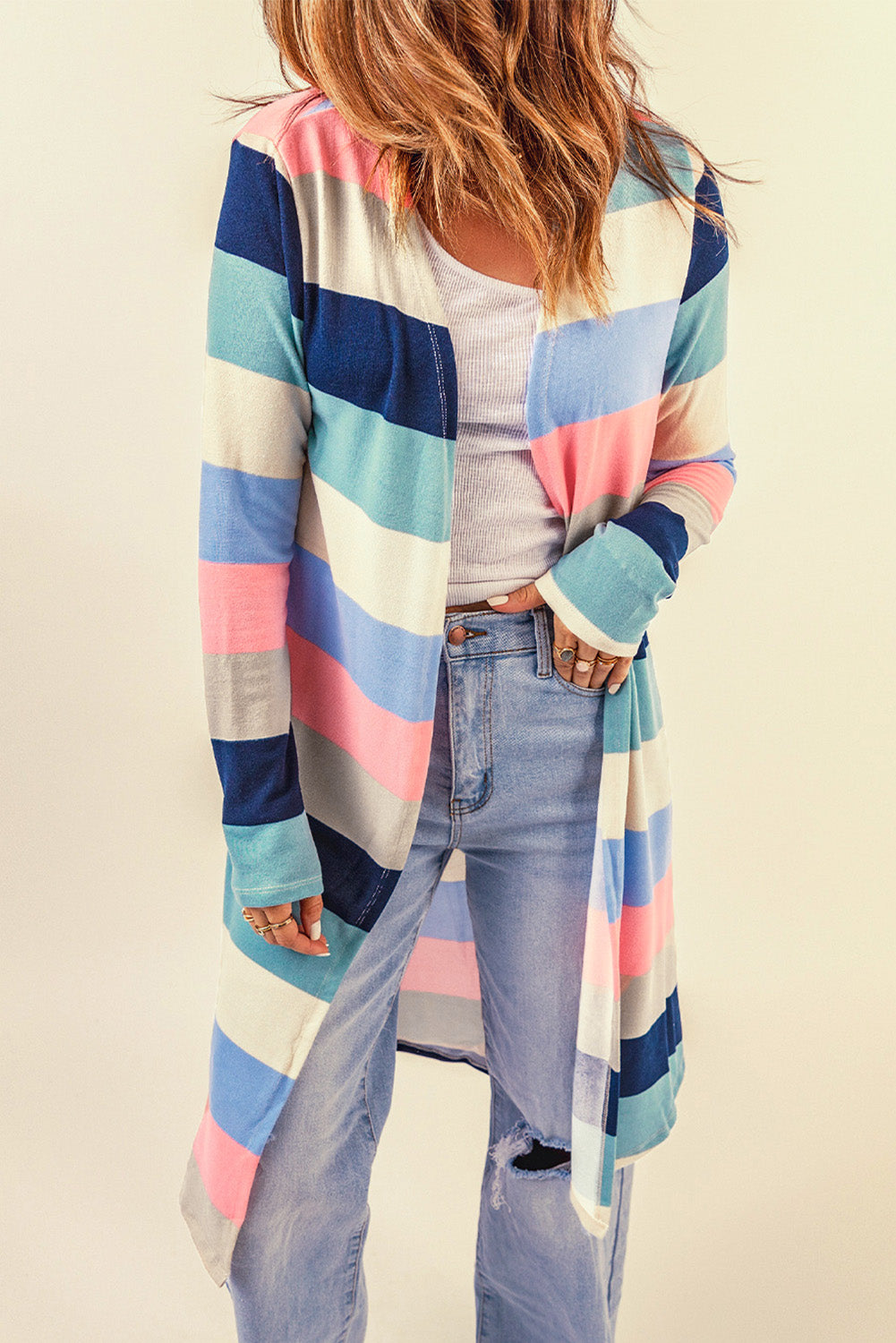 Print Colorblock Long Cardigan