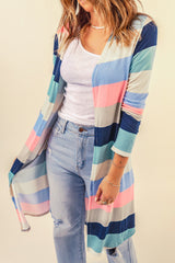 Print Colorblock Long Cardigan