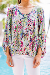 Print Puffy Sleeve Loose Blouse