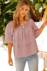 Puff Sleeve Eyelet Babydoll Blouse