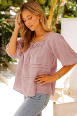 Puff Sleeve Eyelet Babydoll Blouse