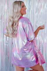 Purple Shiny Iridescent Stay Wild Graphic Oversized Tee