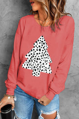 Red Christmas Tree Leopard Print Pullover Sweatshirt