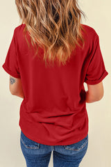 Red Hello Valentine Letter Print T Shirt