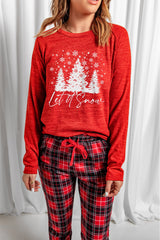 Red Let It Snow Christmas Plaid 2Pcs Loungewear
