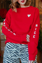 Red Letters Print Long Sleeve Pullover Sweatshirt