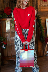 Red Letters Print Long Sleeve Pullover Sweatshirt