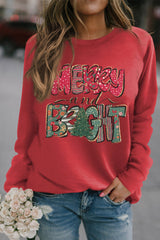 Red Merry And Bright Xmas Tree Print Sweatshirt