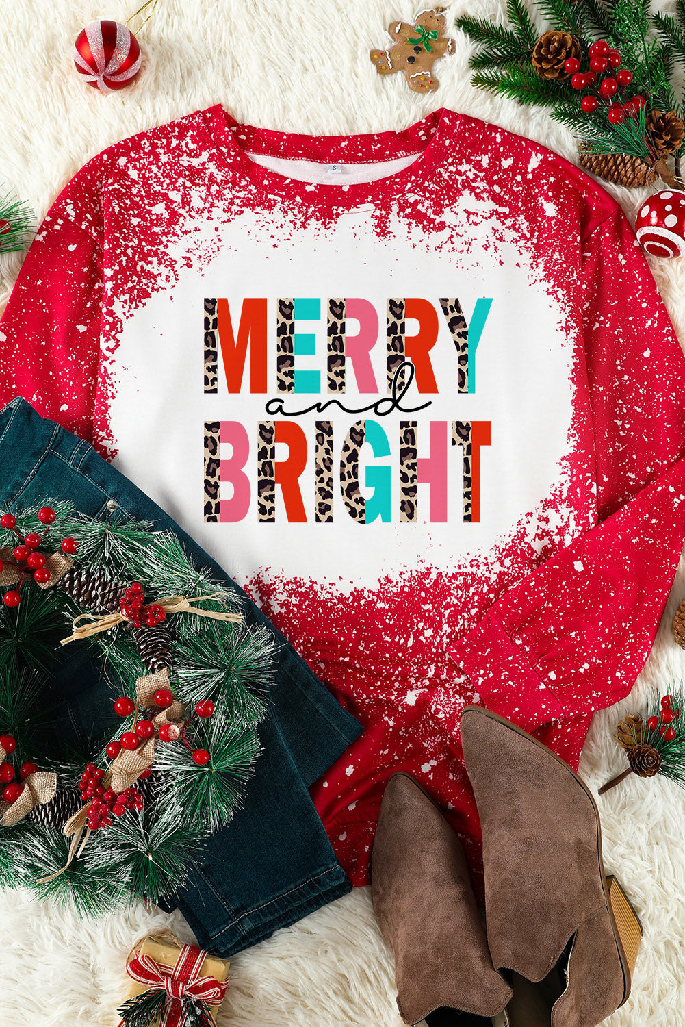 Red Merry Bright Leopard Color Block Sweatshirt