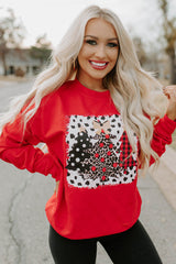 Red Multi Christmas Tree Pattern Casual Sweatshirt