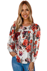 Red Retro Floral Long Sleeve Blouse