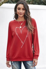 Red Rhinestone Heart Shaped Long Sleeve Sweatshirt