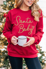 Red Santa Baby Letter Glitter Print Pullover Sweatshirt