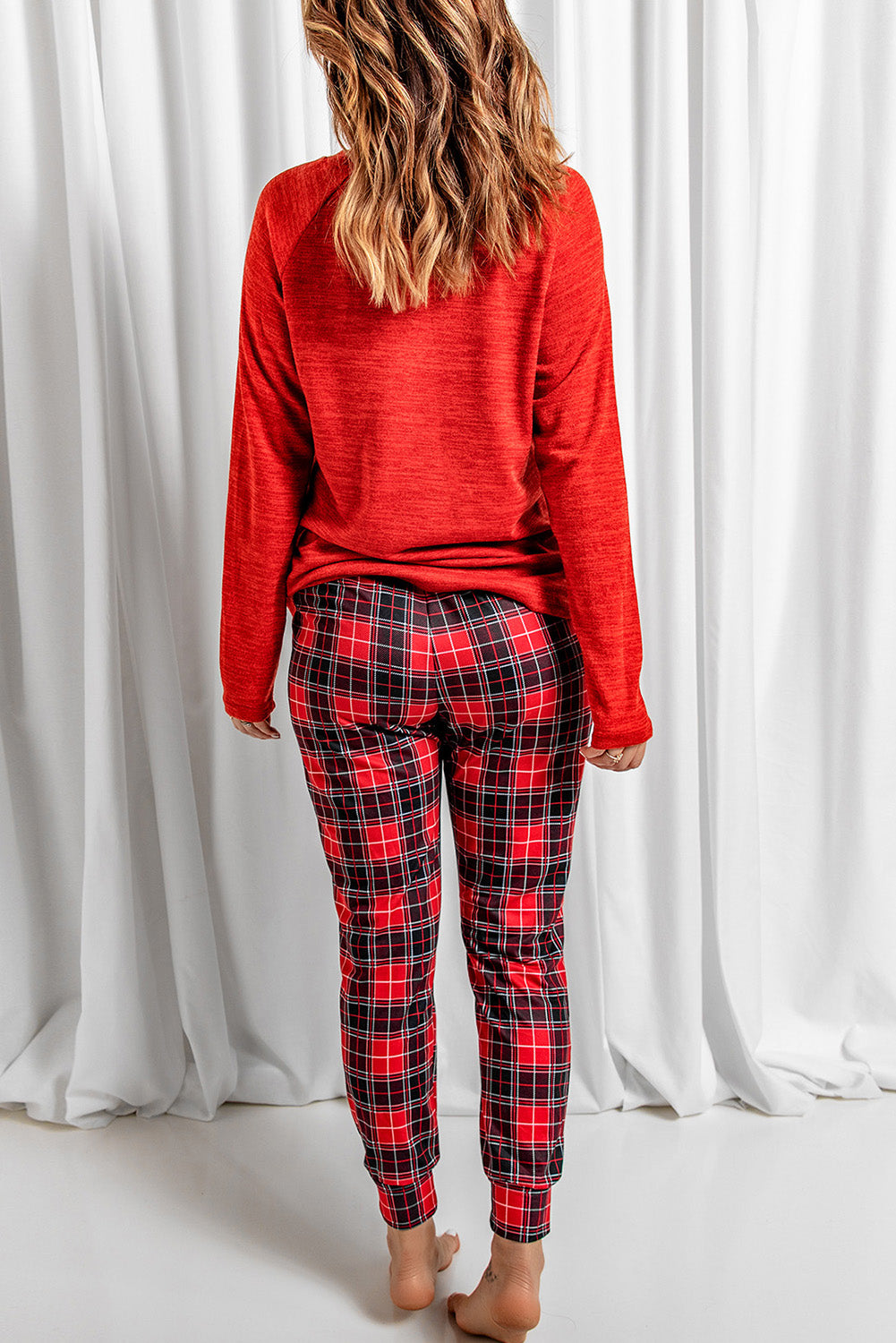 Red Santa Baby Plaid Print Two Piece Pajama Set
