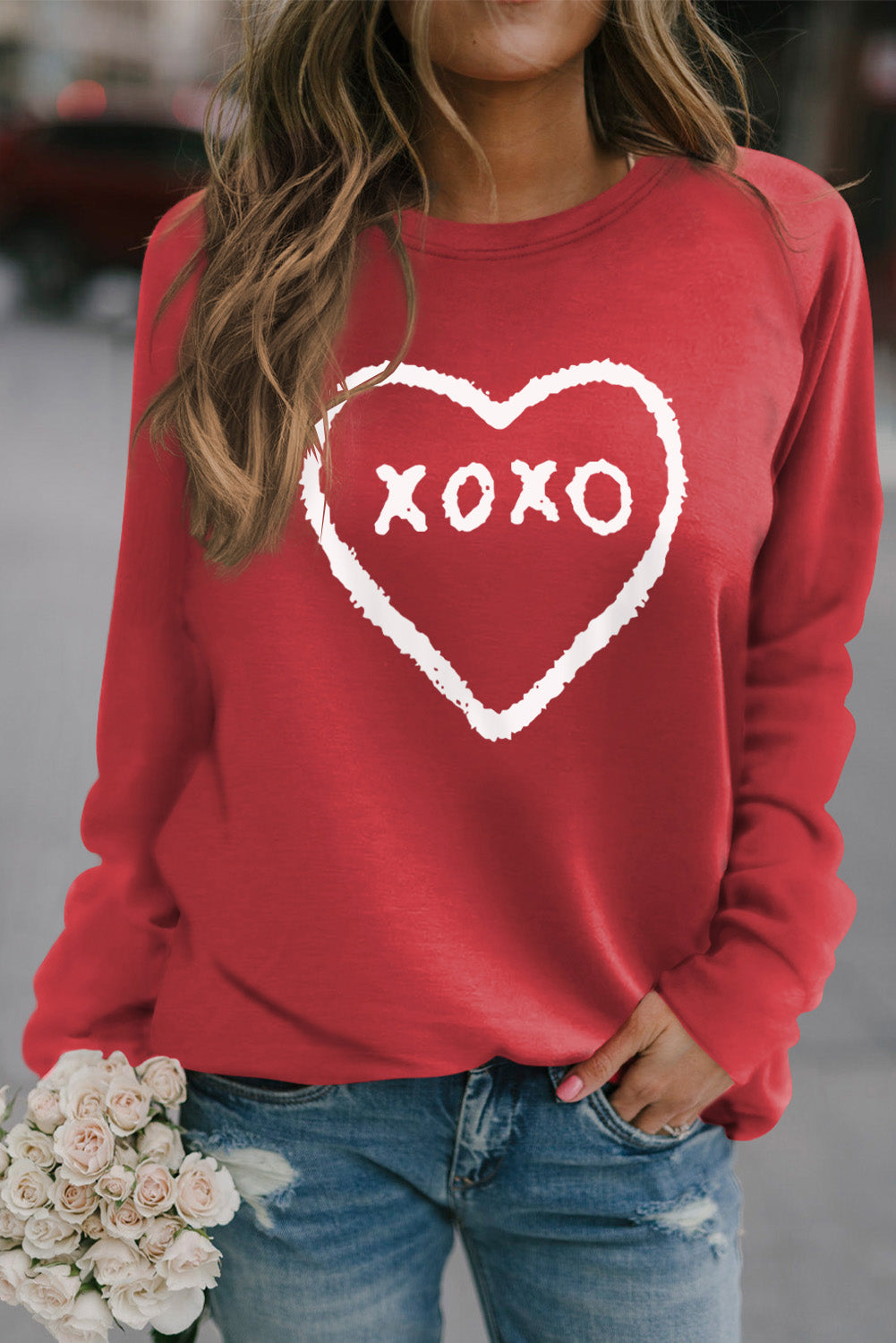 Red Xoxo Heart Pattern Print Valentines Sweatshirt