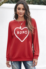 Red Xoxo Heart Pattern Print Valentines Sweatshirt
