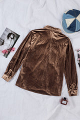 Retro Buttoned Pocket Long Sleeve Velvet Shirt