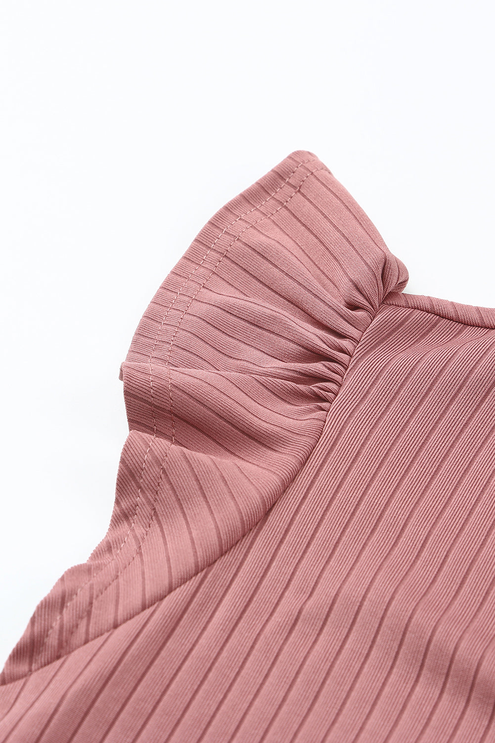 Ribbed Flounce Sleeve V Neck Babydoll Top