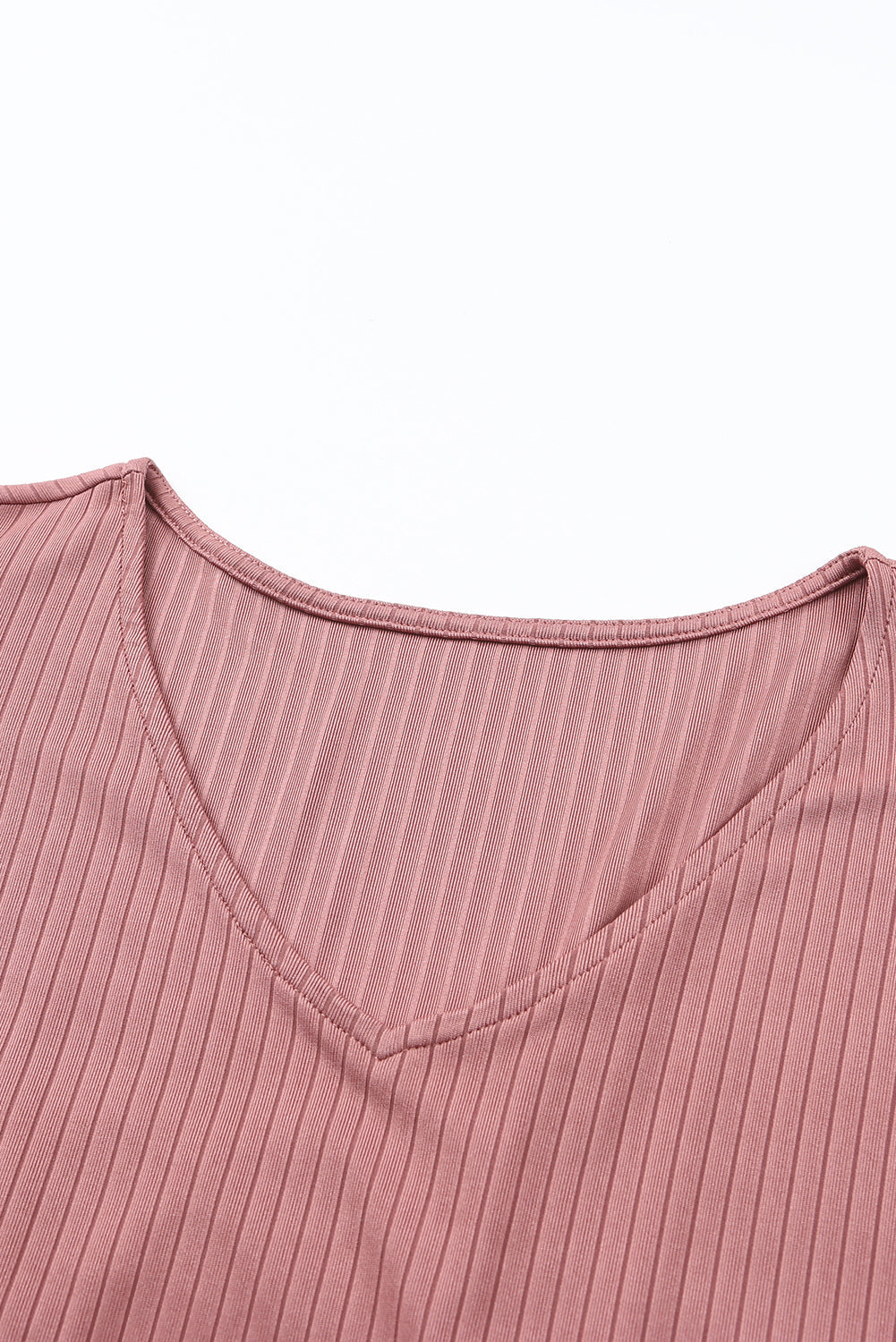 Ribbed Flounce Sleeve V Neck Babydoll Top