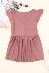 Ribbed Flounce Sleeve V Neck Babydoll Top