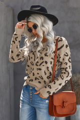 Ribbed Round Neck Leopard Sweater