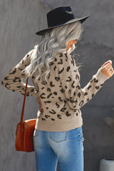 Ribbed Round Neck Leopard Sweater