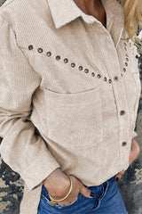 Rivet Corduroy Buttoned Long Sleeve Shirt With Pockets
