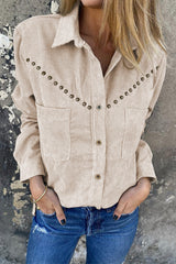 Rivet Corduroy Buttoned Long Sleeve Shirt With Pockets