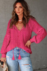 Rose Printed Tassel Tie Blouse
