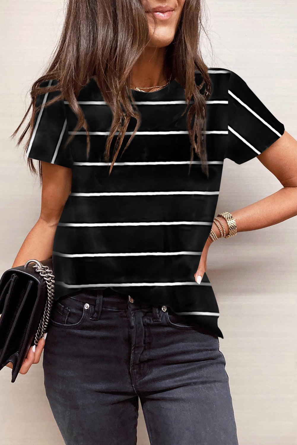 Round Neck Striped Print T-Shirt