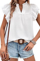 Ruffle Accent Flutter Sleeve Notch Neck Top