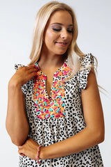 Ruffle Shoulder Embellished V-neck Sleeveless Top